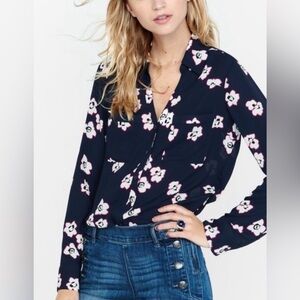 Express Navy and White Floral Button-Down Shirt Portofino